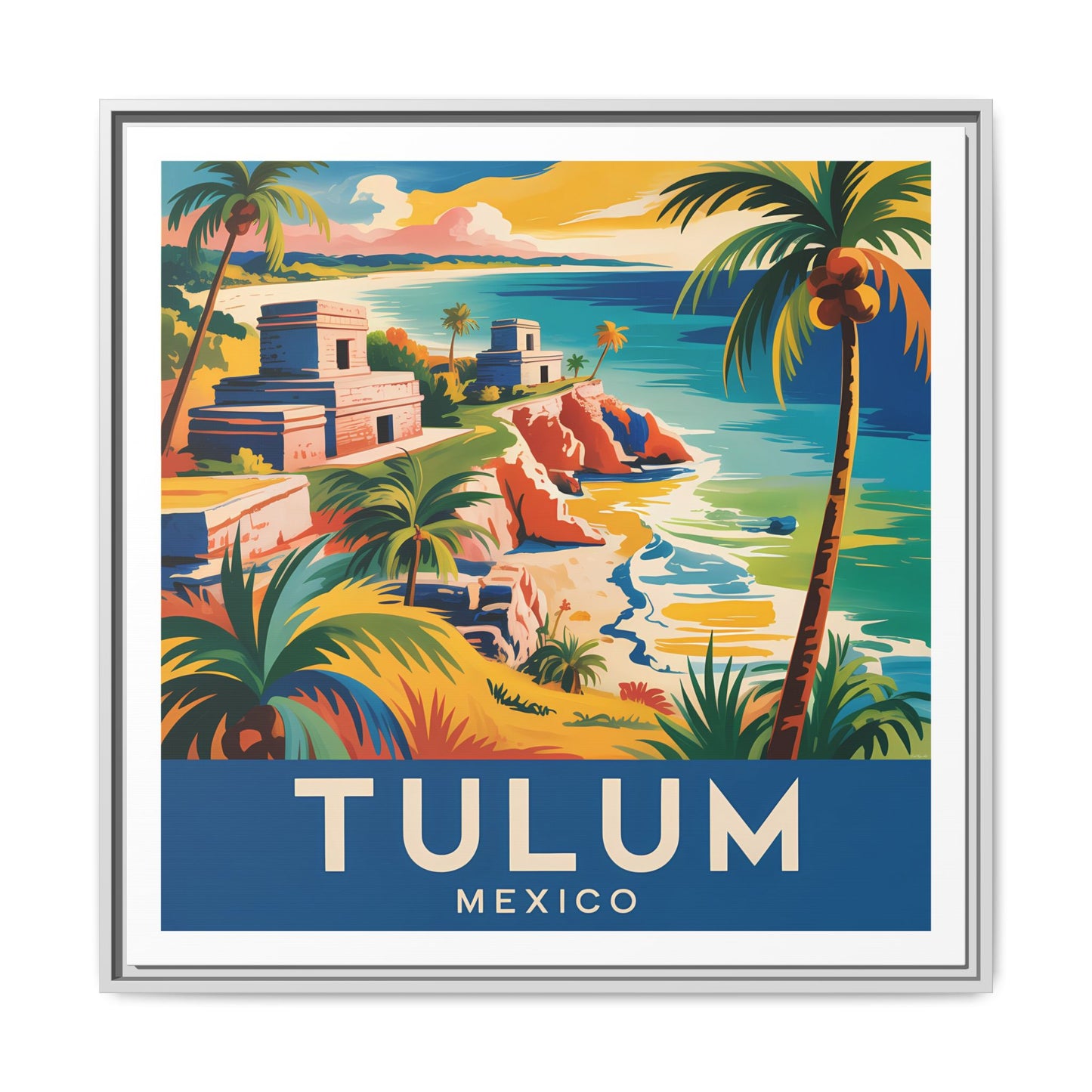 Tulum Mexico Vintage Look Framed Travel Canvas Wall Art