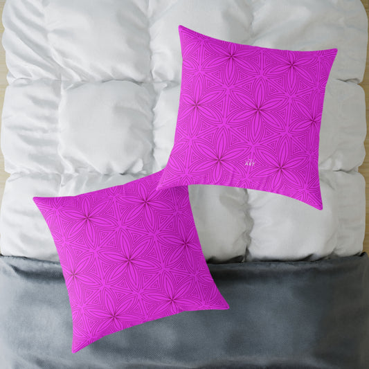 Geometric Fuchsia Pink Floral Pattern Pillow | Square Poly Canvas Pillow