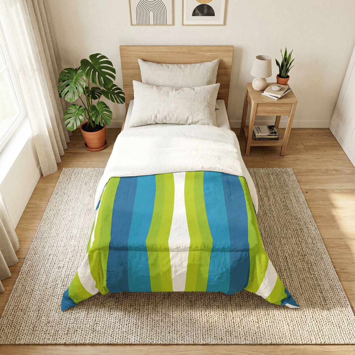 Blue Green Striped Wave Comforter | Cotton Comforter