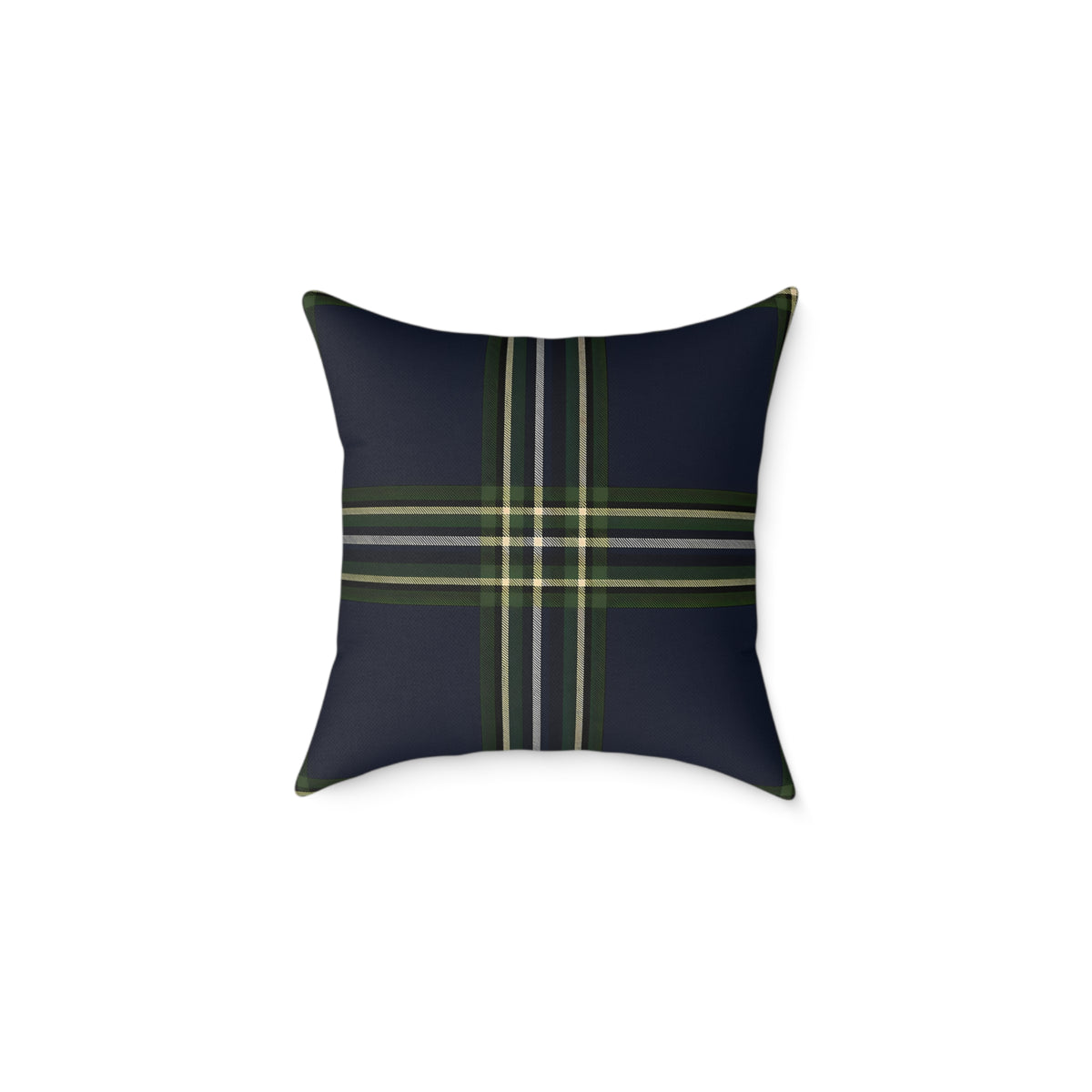 Green Navy Black Beige White Plaid Throw Pillow | Square Poly Canvas Pillow