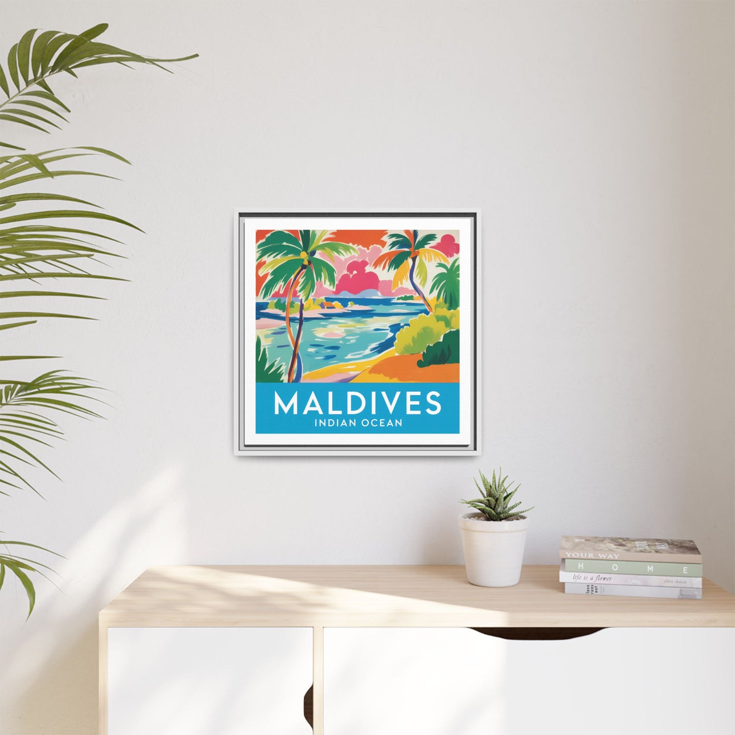 Maldives Beach Art Matte Canvas Framed | Tropical Island Wall Art