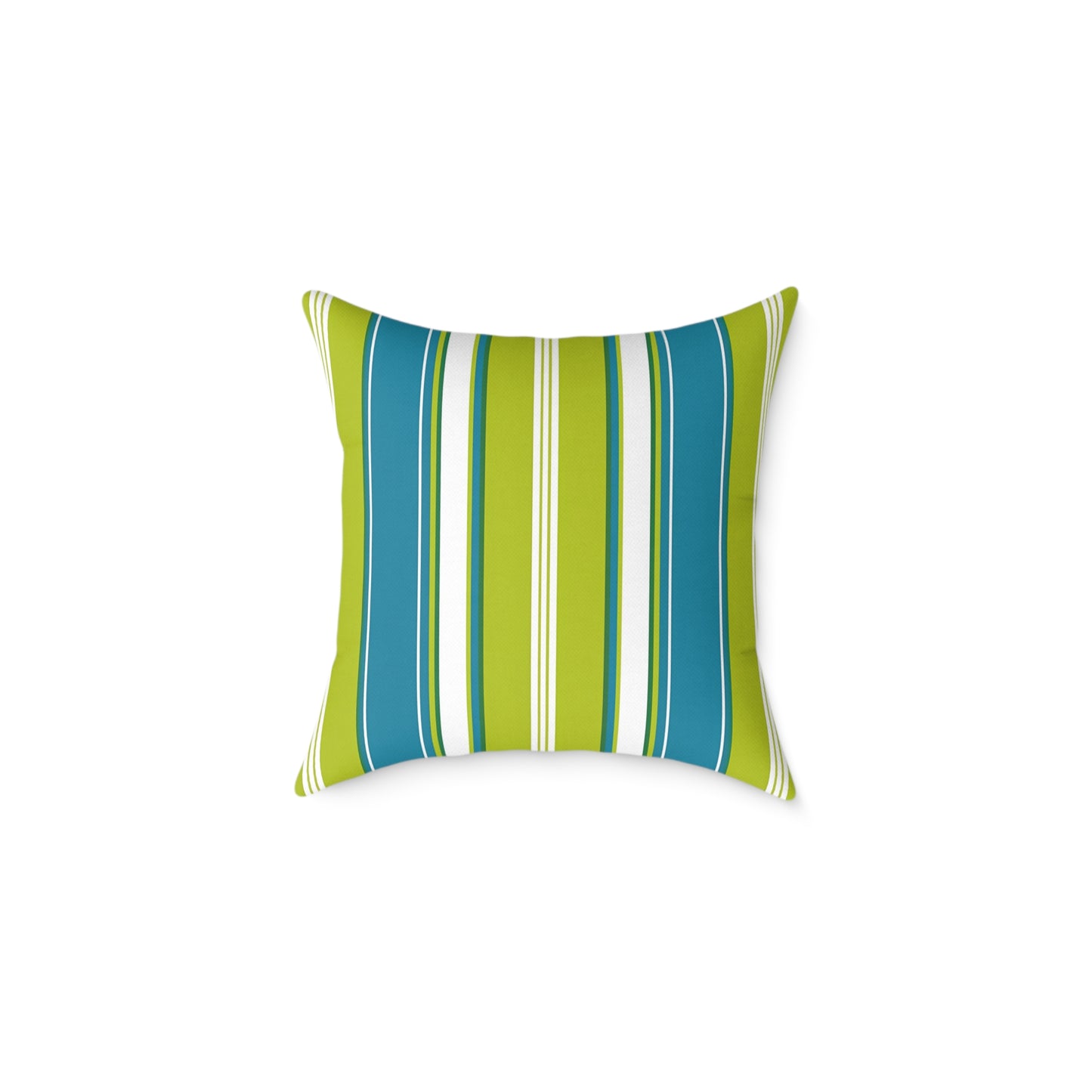 Cerulean Blue Lime Green White Stripe Throw Pillow | Square Poly Canvas Coastal