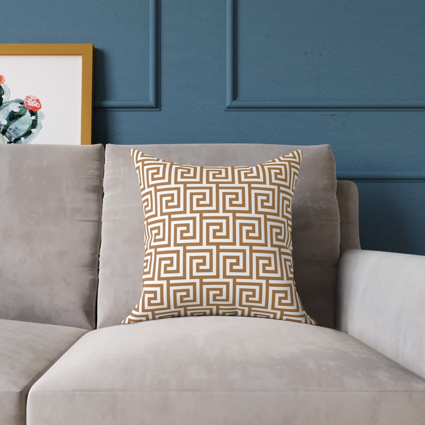 Greek Key Pattern Square Poly Canvas Pillow, Geometric Decorative Throw Pillow