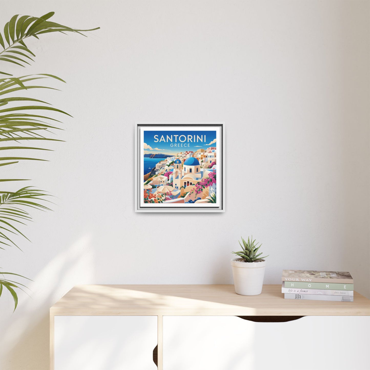 Santorini Greece Travel Art Matte Canvas Framed Wall Art