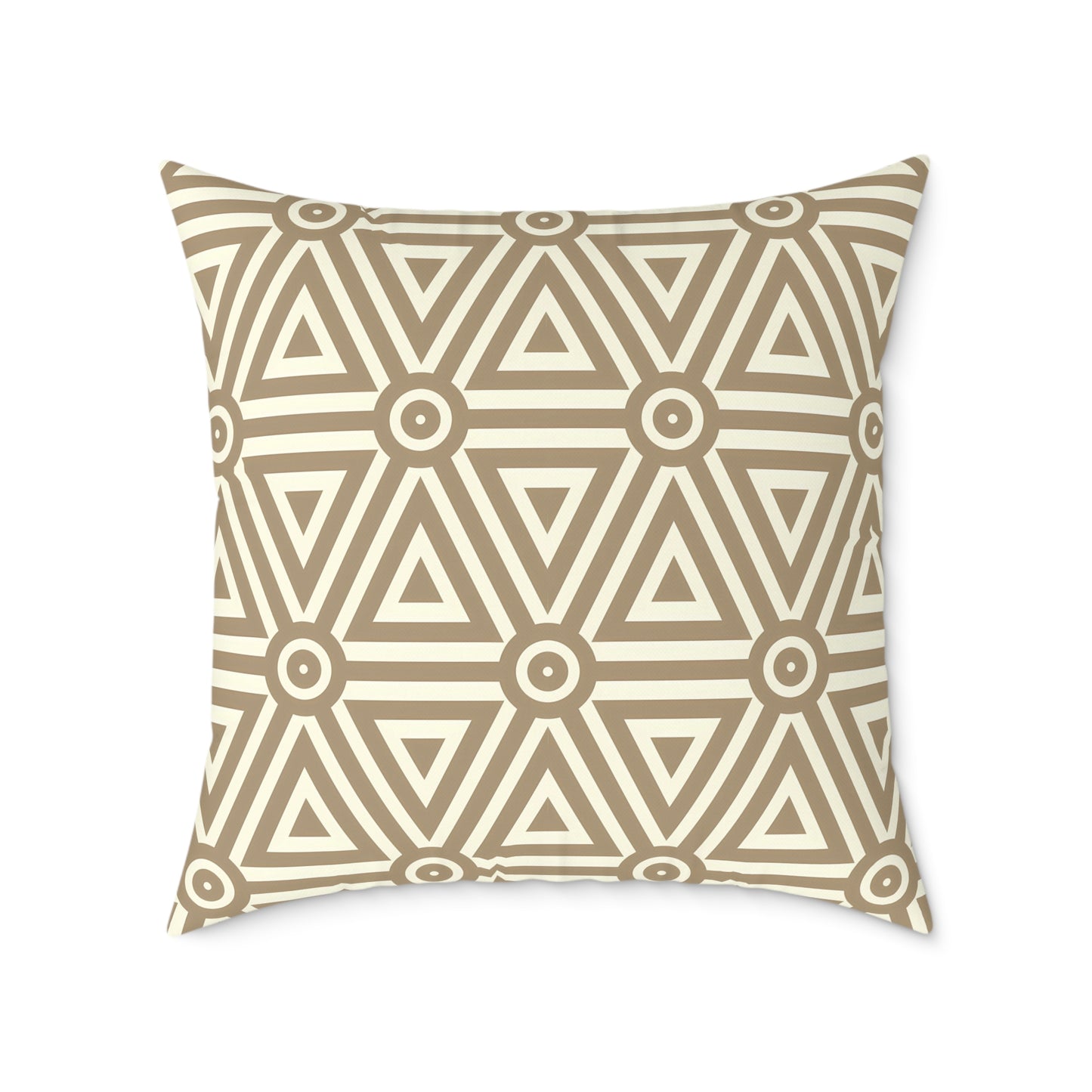 Geometric Triangle Pattern Square Pillow | Neutral Beige Canvas Pillow, Cozy Home Decor, Modern Throw Pillow, Boho Style, Gifts for Her