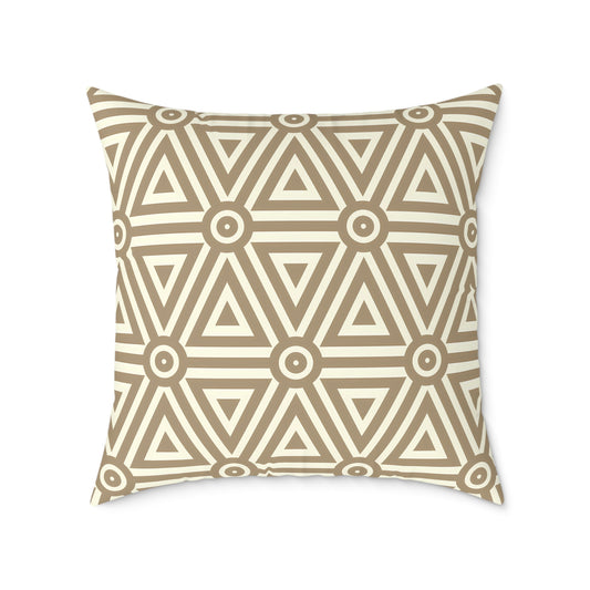 Geometric Triangle Pattern Square Pillow | Neutral Beige Canvas Pillow, Cozy Home Decor, Modern Throw Pillow, Boho Style, Gifts for Her