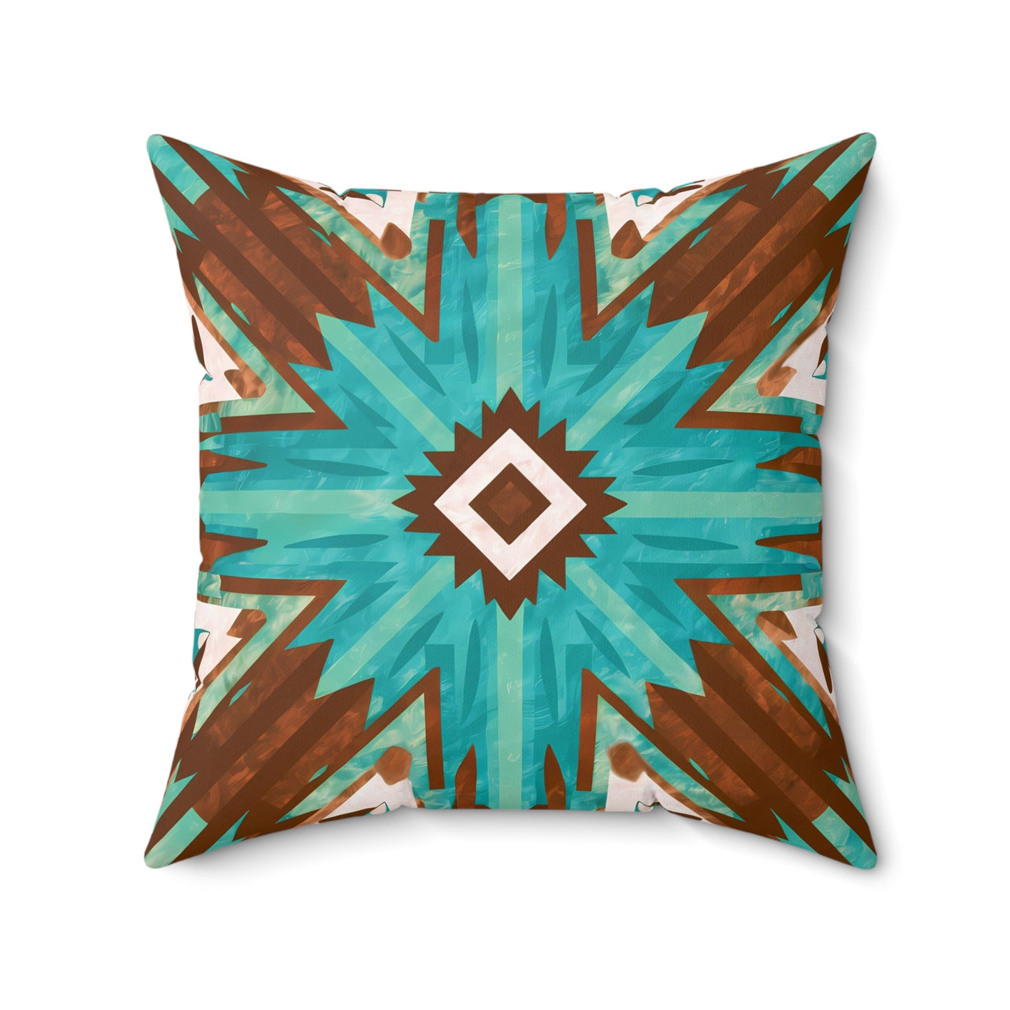 Boho Southwest Turquoise Brown Square Pillow, Eclectic Home Decor, Throw Cushion, Bohemian Accent Pillow, Tribal Decorative