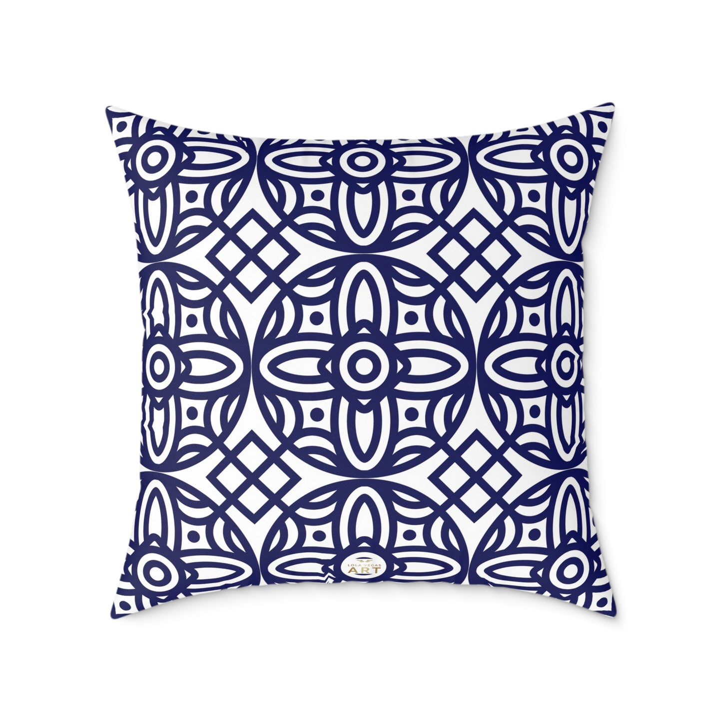Navy Geometric Pattern Square Pillow | Blue Moroccan Motif, Boho Accent Cushion, Home Decor, Gift for Housewarming, Modern Interior Style