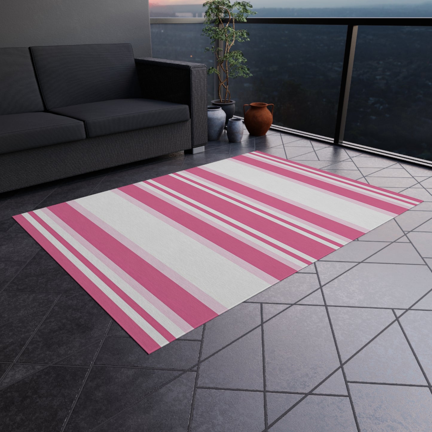 Pink Striped Pattern Outdoor/Indoor Rug | Patio Mat, Weather-Resistant