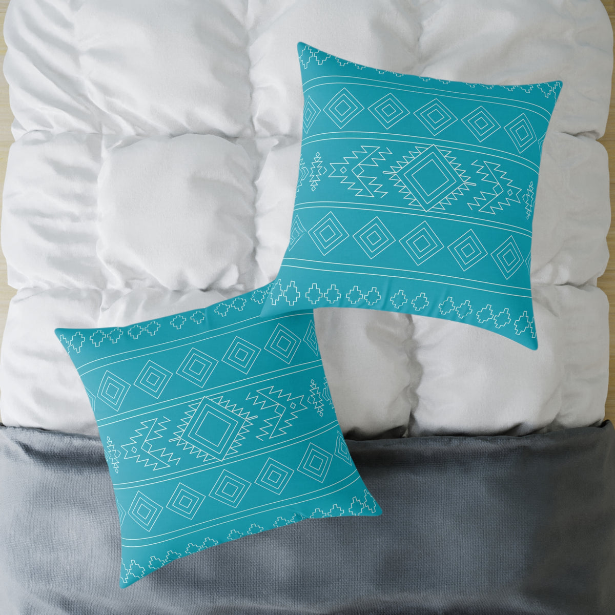 Aztec Diamond Pattern Square Poly Canvas Pillow | Turquoise Geometric Throw Pillow