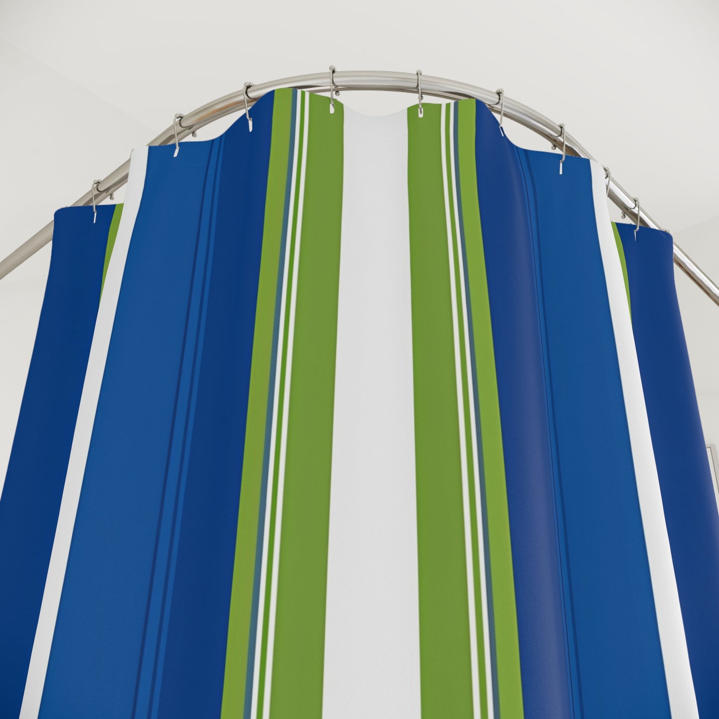 Blue Green Striped Shower Curtain | Nautical Coastal Bathroom