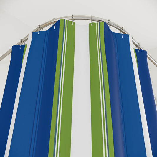 Blue Green Striped Shower Curtain | Nautical Coastal Bathroom