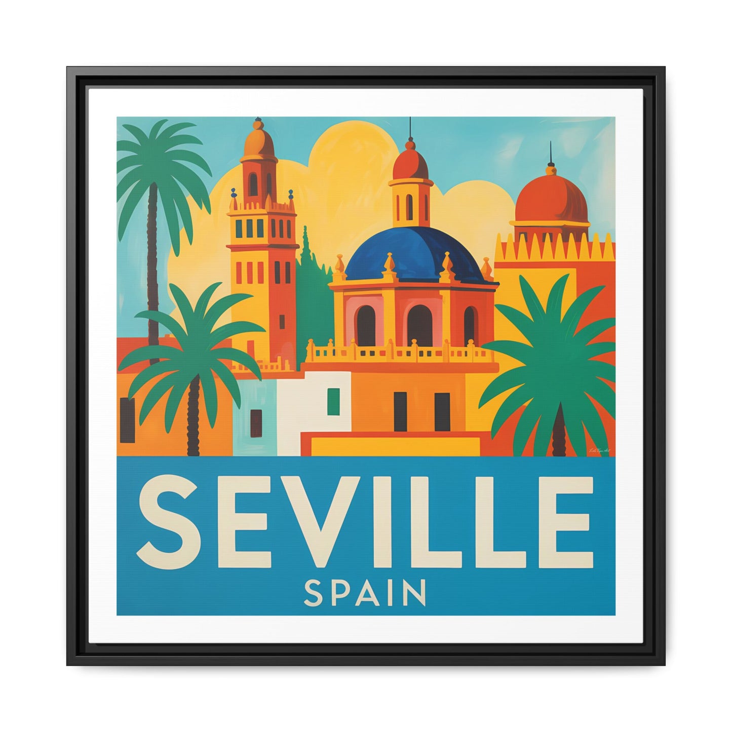 Seville Spain Vintage Travel Look Matte Canvas Wall Art Framed