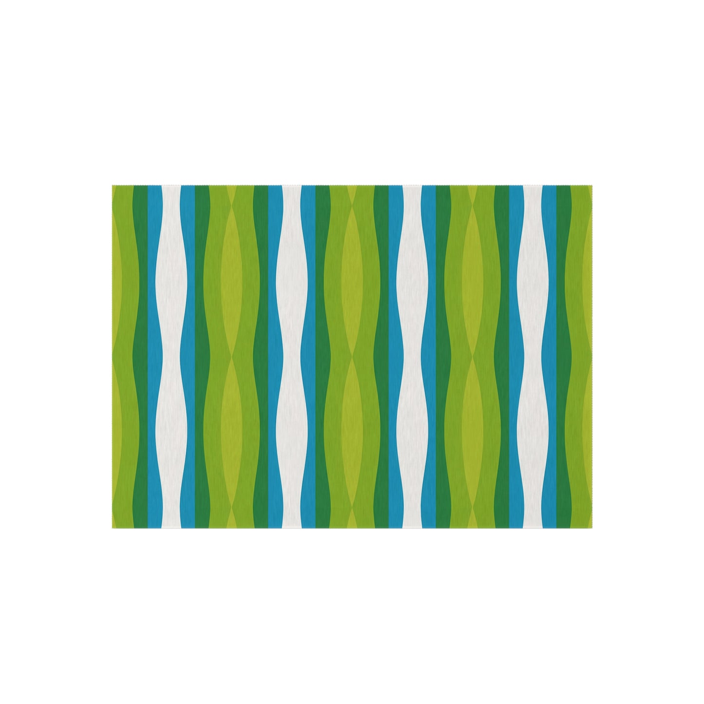 Green Blue White Wave Pattern Outdoor Rug | Striped Patio Mat