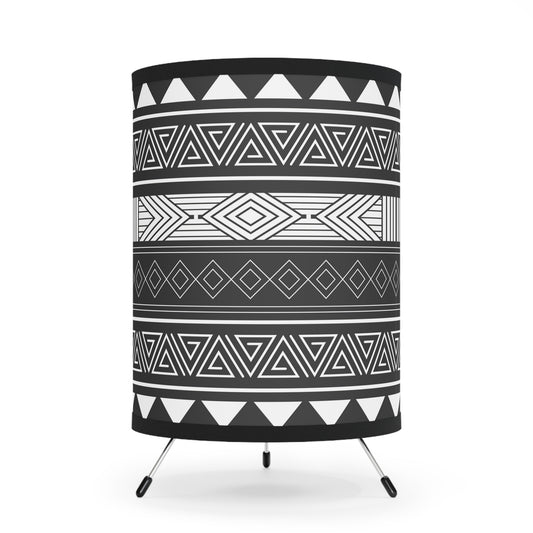 Table Lamp, Black and White Tribal Native Design Tripod Lamp Ethnic Eclectic Home Decor, US/CA Plug