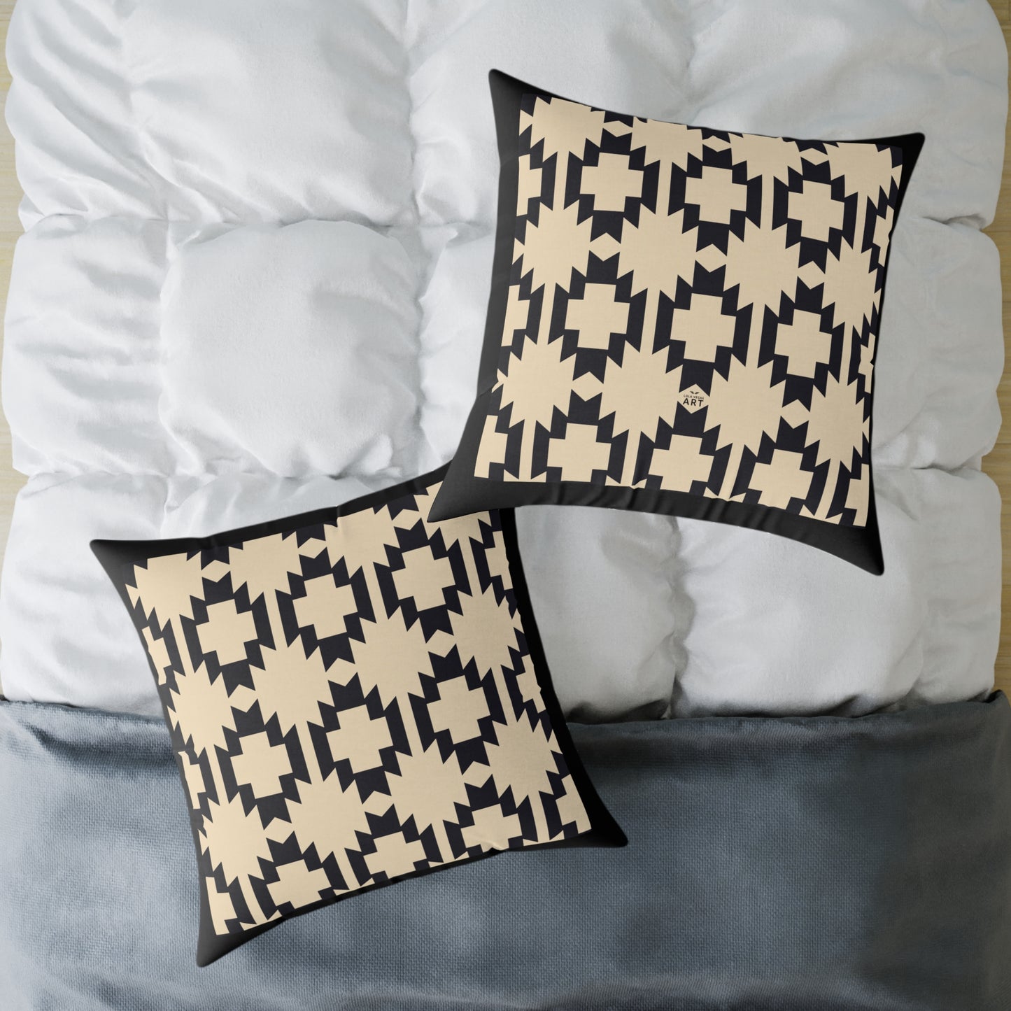 Geometric Aztec Pattern Square Pillow | Neutral Black Cream Throw Pillow