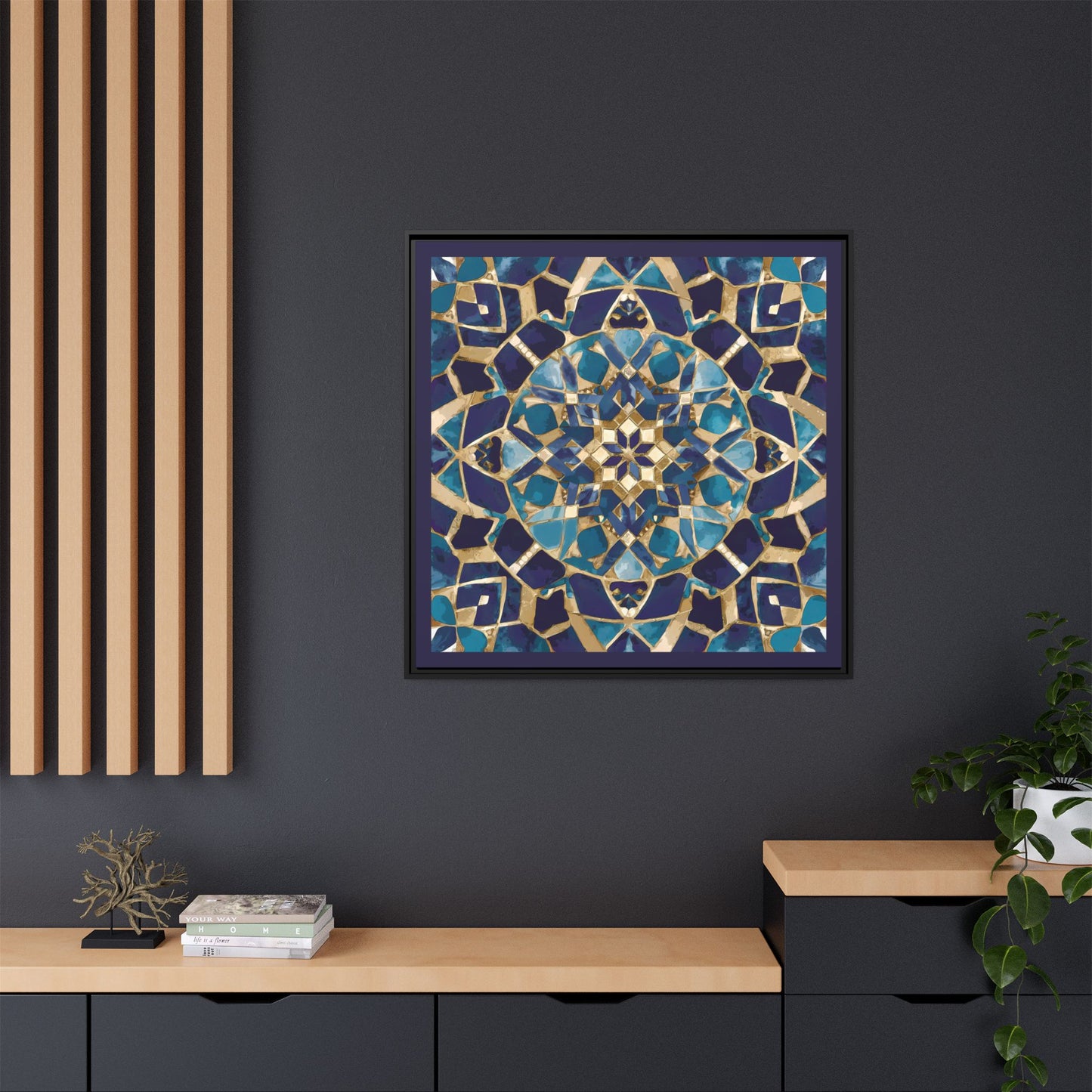Framed Blue Moroccan Mosaic Wall Art — Matte Canvas Print