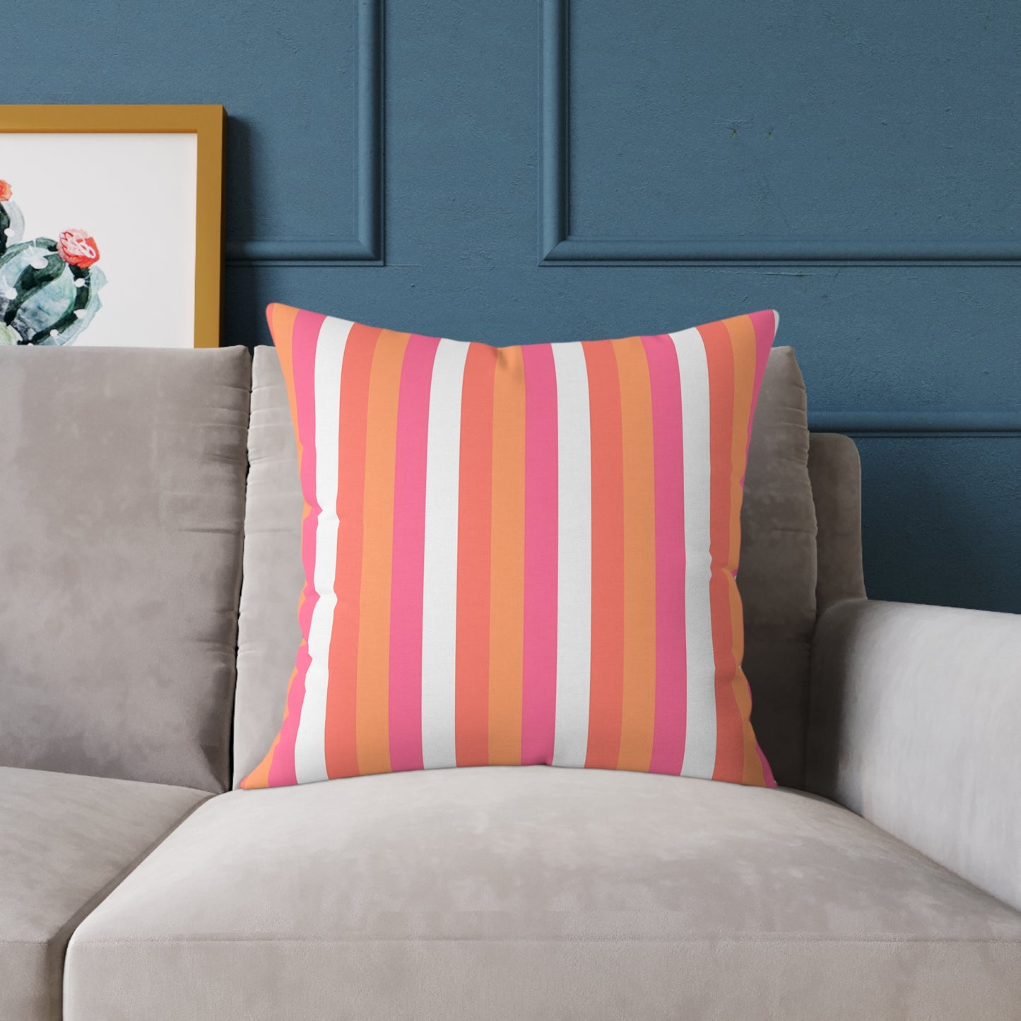 Pink Orange Stripe Square Pillow | Colorful Striped Throw Pillow
