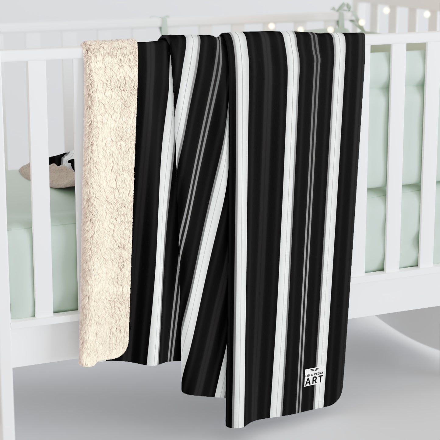 Black White Vertical Stripes Sherpa Blanket | Cozy Monochrome Throw