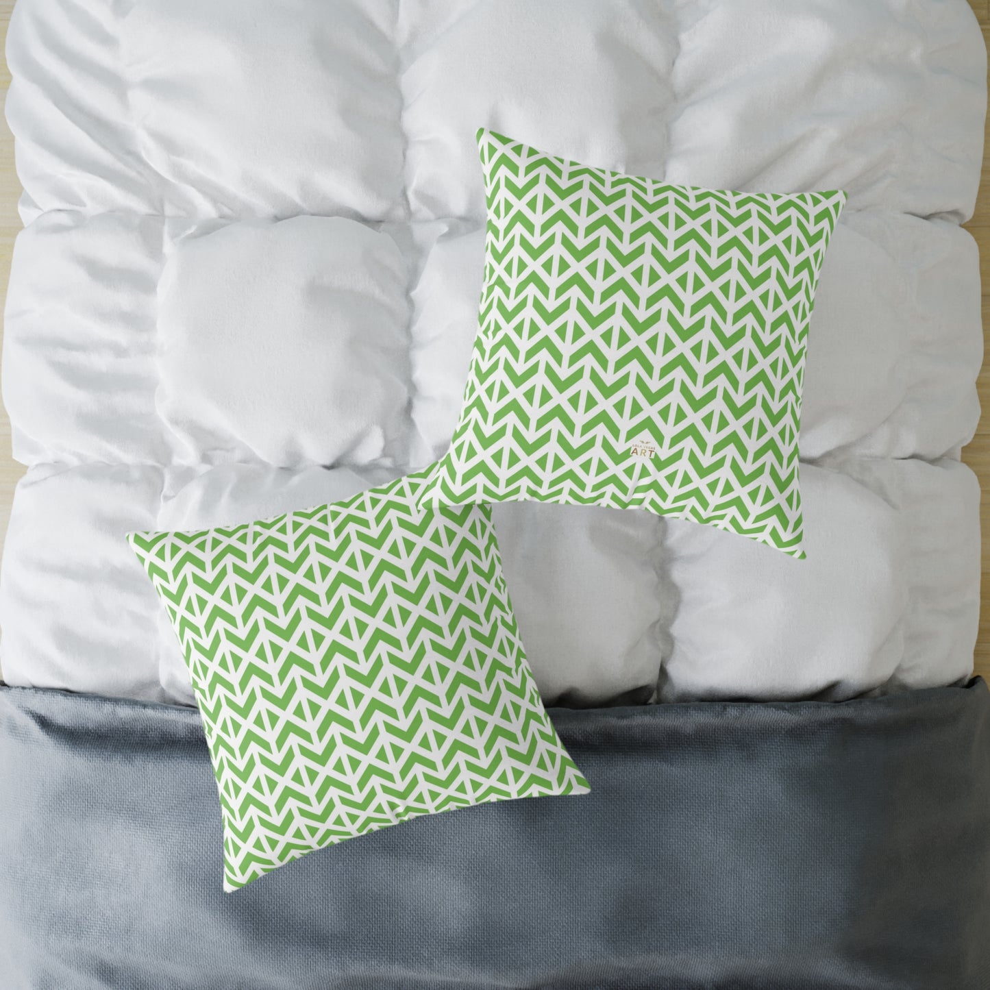 Green Geometric Arrow Pattern Pillow | Square Poly Canvas Pillow
