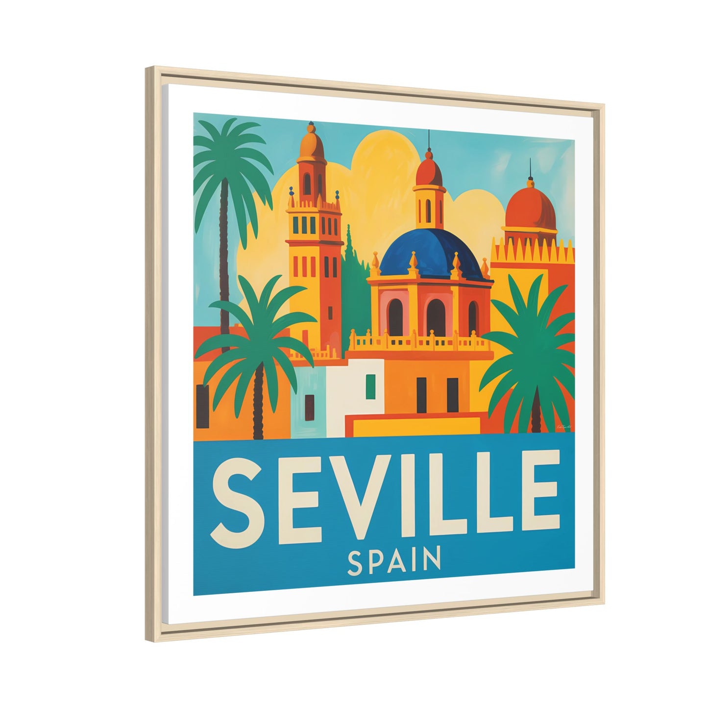 Seville Spain Vintage Travel Look Matte Canvas Wall Art Framed
