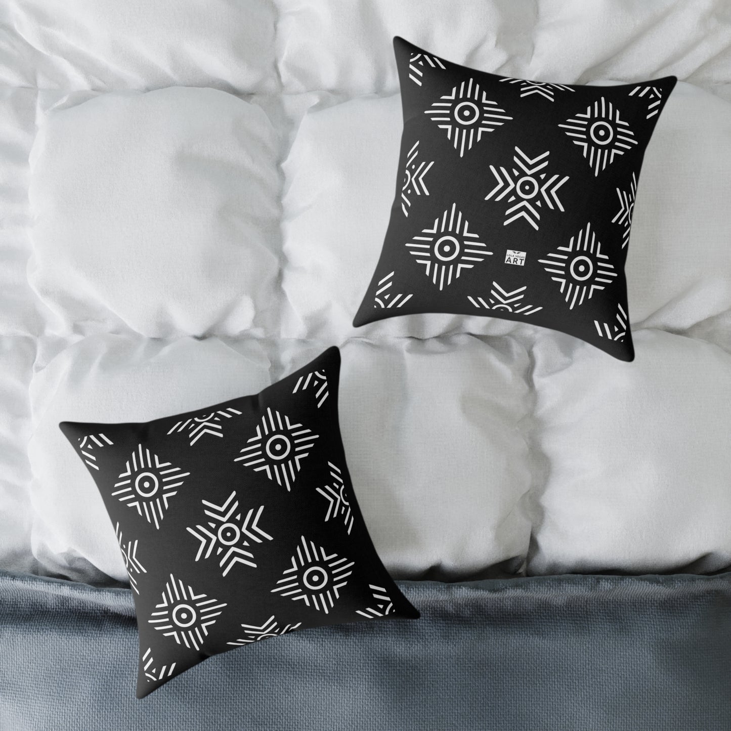 Geometric Black White Tribal Pattern Square Pillow | Poly Canvas Cushion
