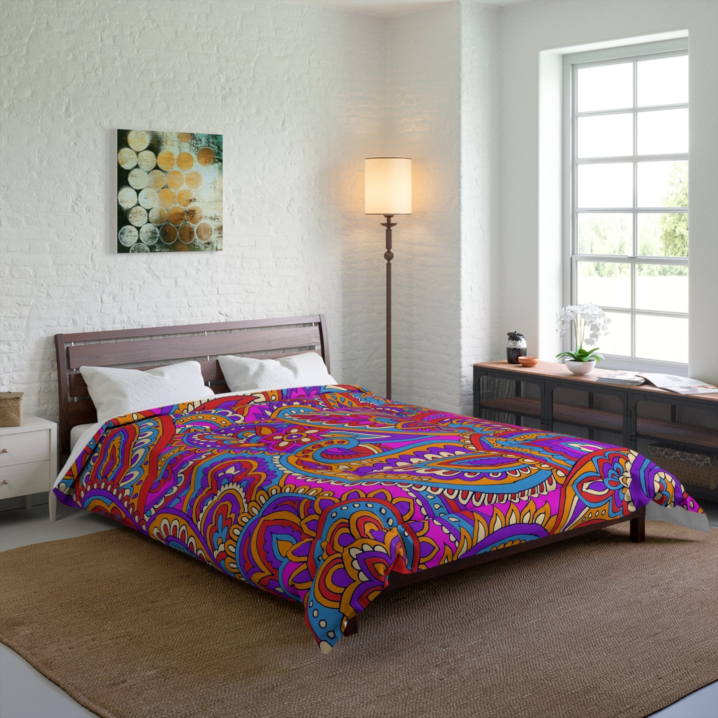 Purple and Blue Bohemian Aztec Comforter, Cozy Bedding for Tribal Decor, Perfect for Home, Dorm, Boho Room, Gift for Her, Boho Chic - LOLA VEGAS ART