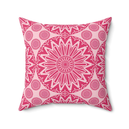 Vibrant Pink Mandala Pillow, Boho Decor Cushion, Home Throw Pillow, Gift for Her, Living Room Accent - LOLA VEGAS ART