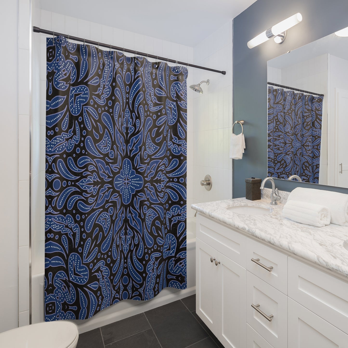Blue Paisley Mandala Shower Curtain | Boho Bathroom Decor, Eclectic Bathroom Accessory