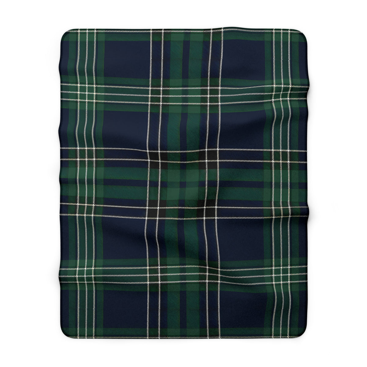 Green Navy Tartan Plaid Blanket | Sherpa Fleece Reversible