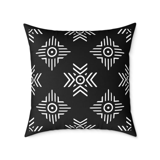 Geometric Black White Tribal Pattern Square Pillow | Poly Canvas Cushion