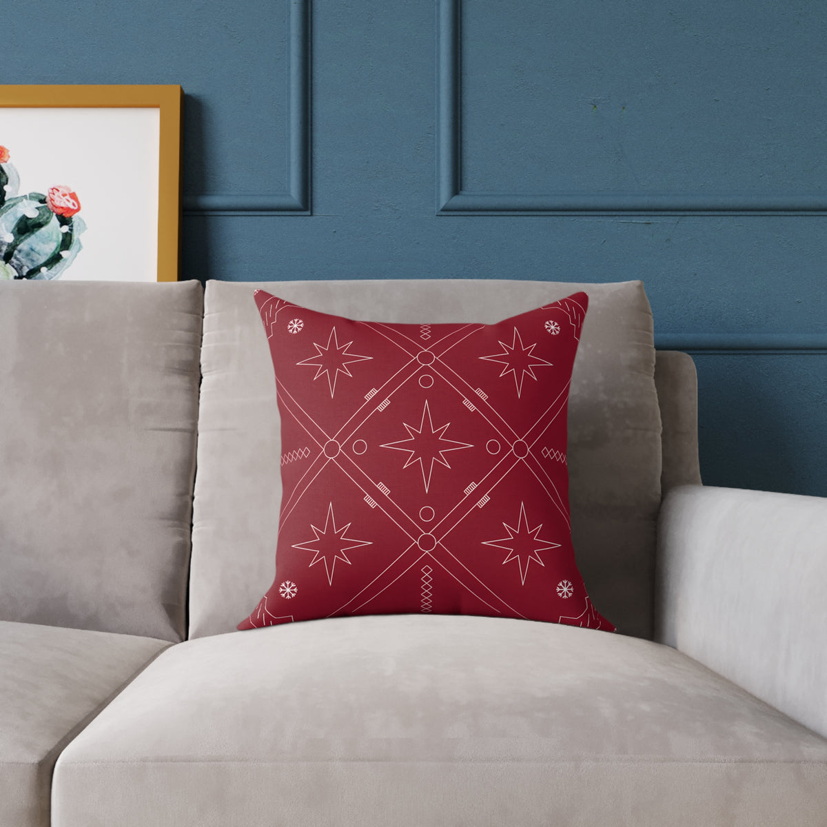 Starburst Geometric Pattern Pillow | Square Poly Canvas Christmas Holiday Pillow
