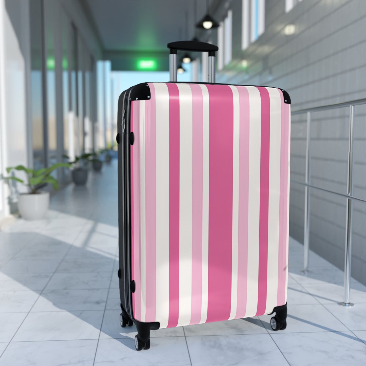 Pink Striped Suitcase | Hard Shell Luggage