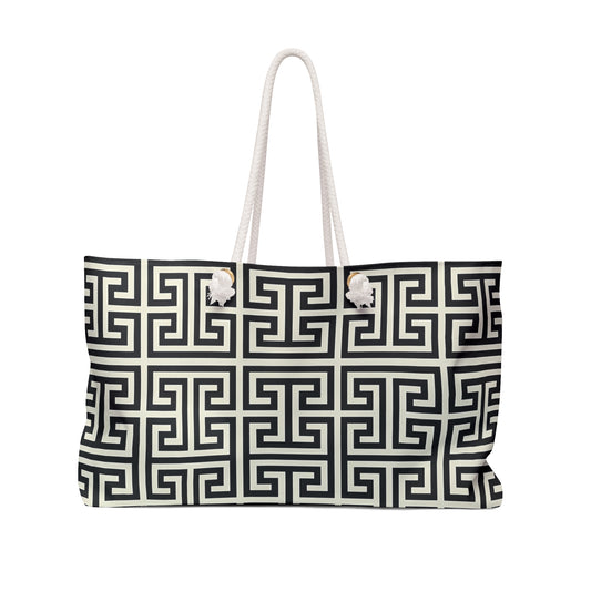 Chic Greek Pattern Weekender Bag, Travel Tote, Weekend Getaway Bag, Stylish Overnight Bag, Personalized Gym Bag