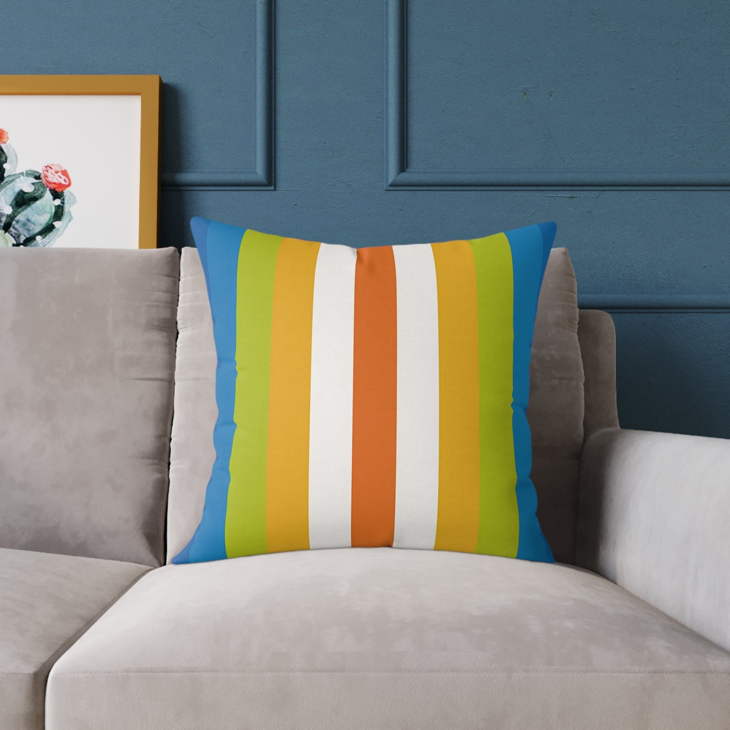 Retro Rainbow Stripes Pillow | Square Poly Canvas Pillow