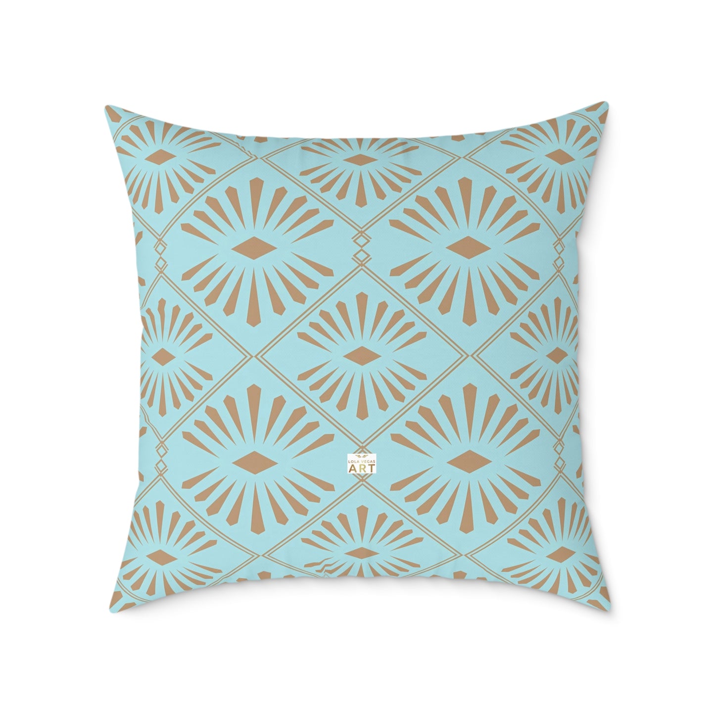 Dark Gold Geometric Fan Pattern Square Poly Canvas Pillow | Turquoise Throw Pillow