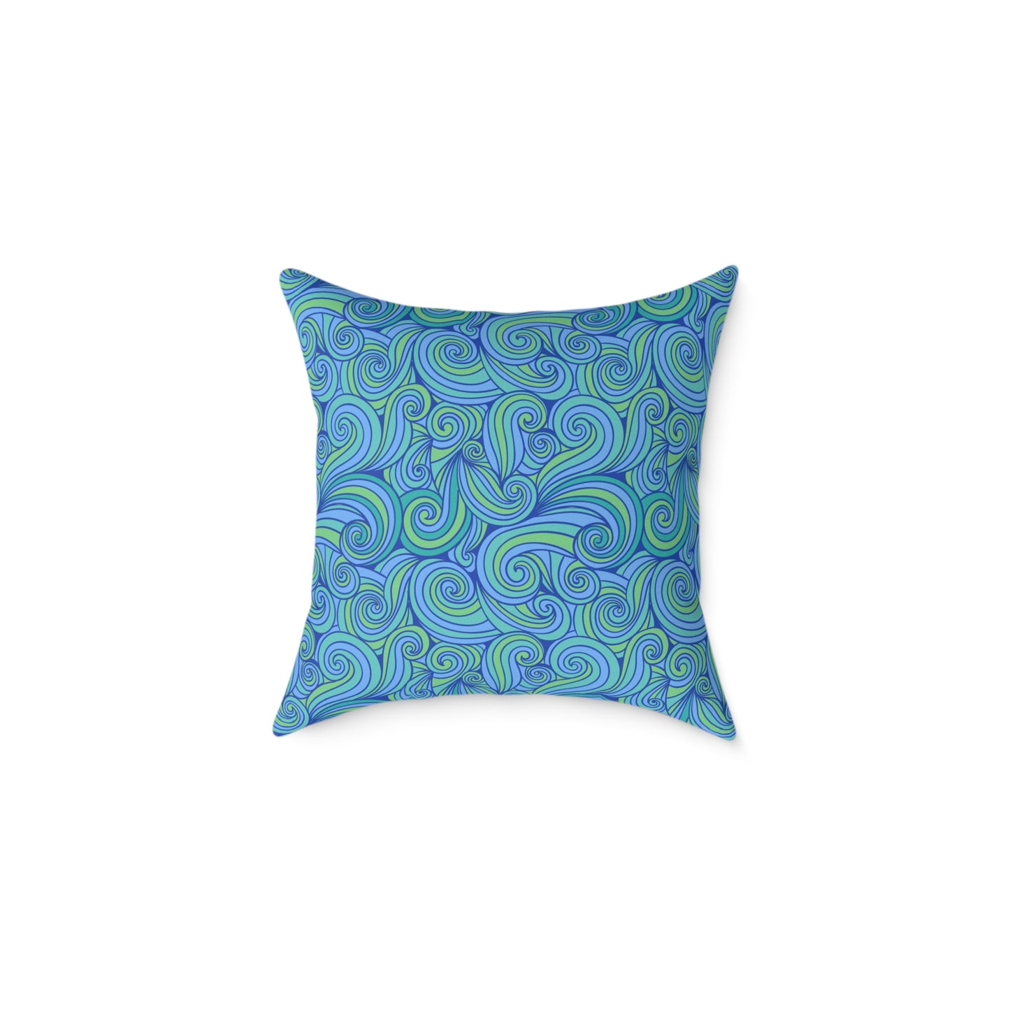 Blue Green Swirl Pattern Pillow | Square Poly Canvas Pillow