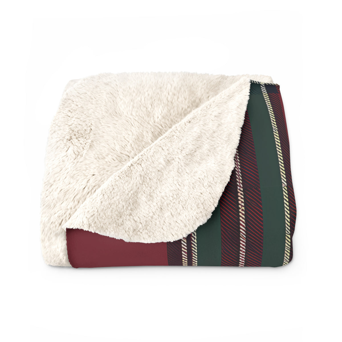 Red Green Black White Beige Tartan Plaid Sherpa Blanket | Cozy Holiday Plaid Throw