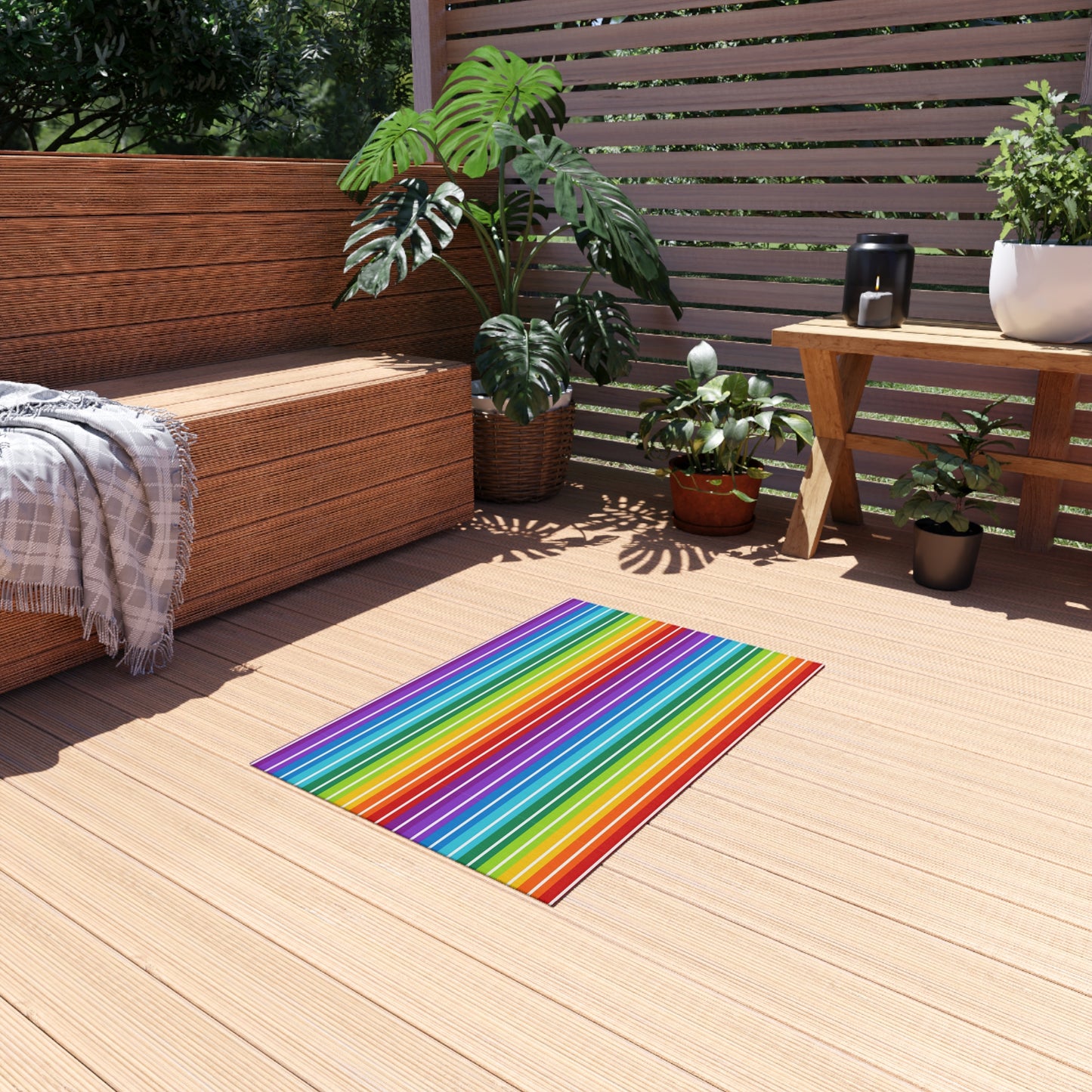 Rainbow Gay Pride Stripes Outdoor/Indoor Rug | Colorful Patio Mat