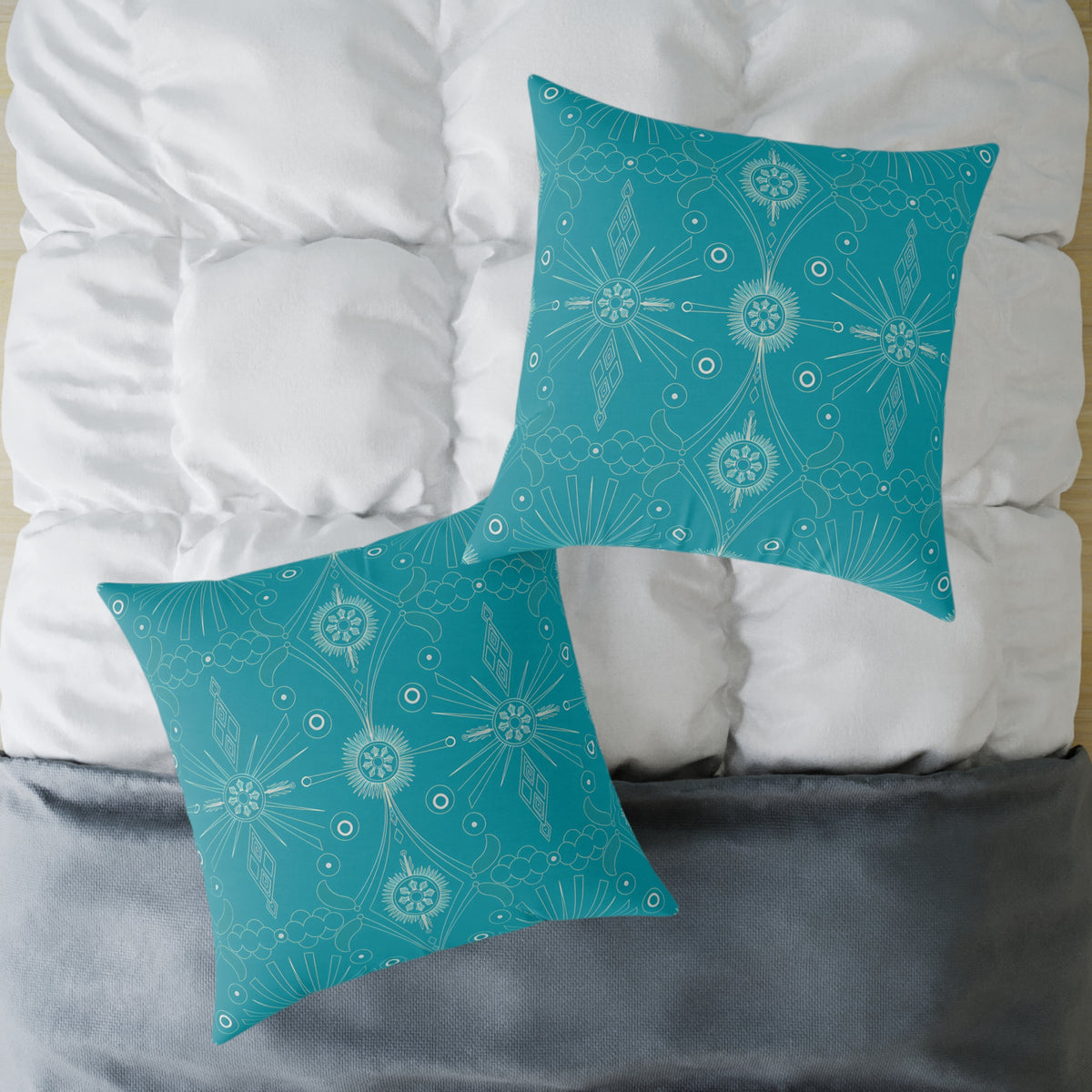 Turquoise Mandala Pattern Pillow | Square Poly Canvas Pillow