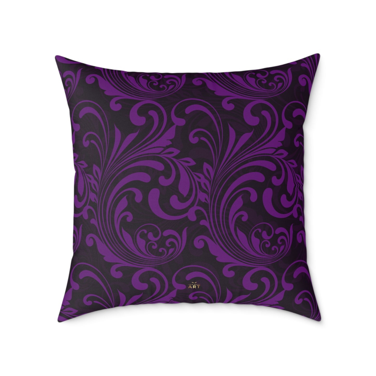Purple Black Baroque Scroll Pillow | Square Throw Pillow, Dark Floral Damask