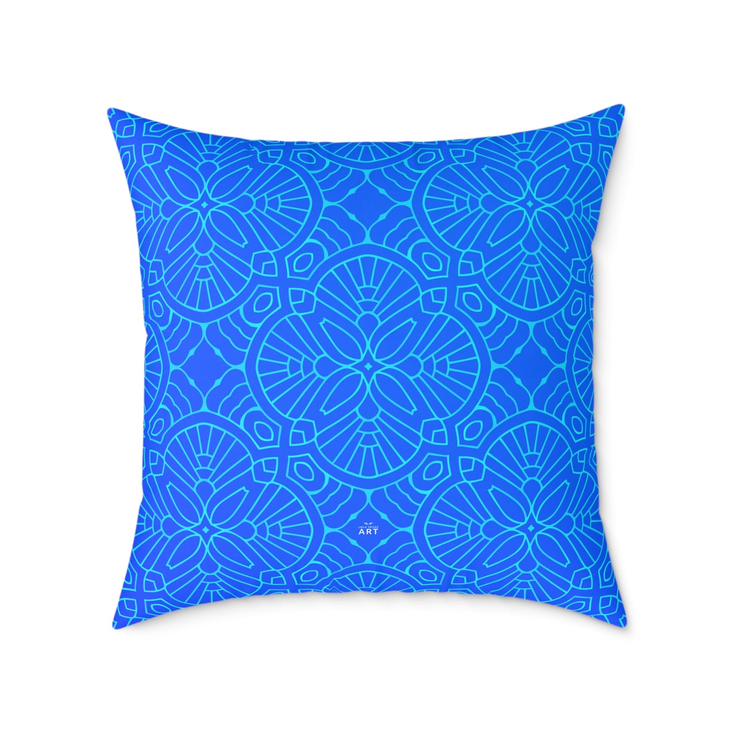 Blue Mandala Pattern Square Pillow | Geometric Decorative Cushion