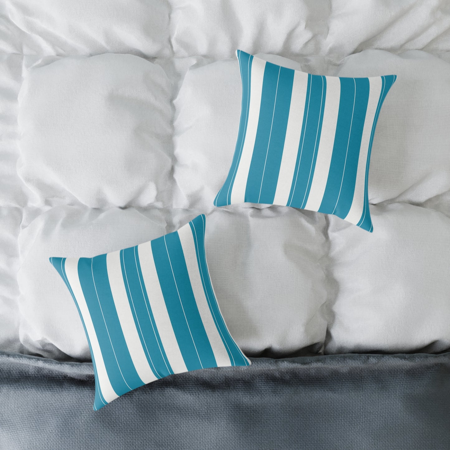 Teal and White Vertical Stripe Square Pillow | Poly Canvas Throw Pillow