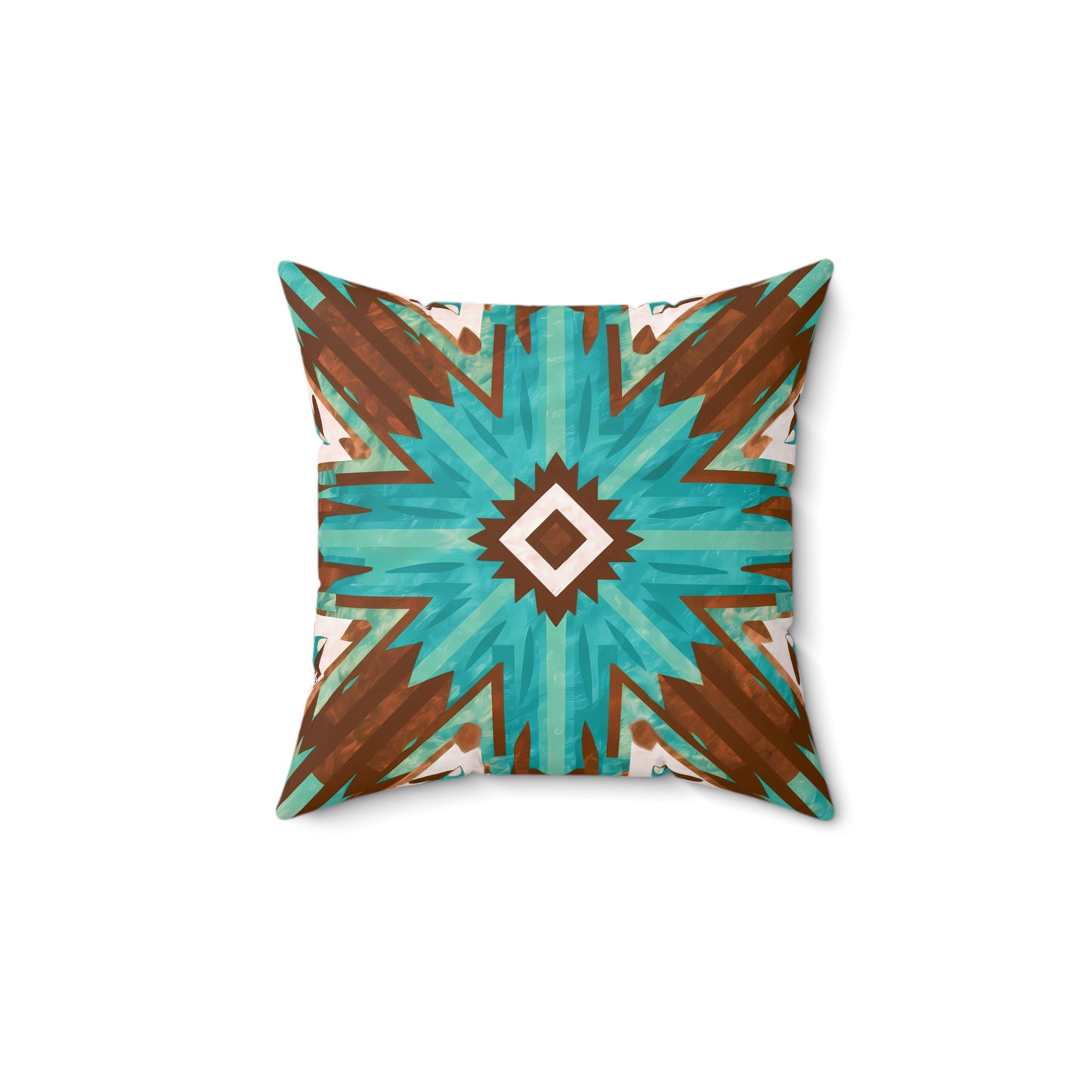 Boho Southwest Turquoise Brown Square Pillow, Eclectic Home Decor, Throw Cushion, Bohemian Accent Pillow, Tribal Decorative