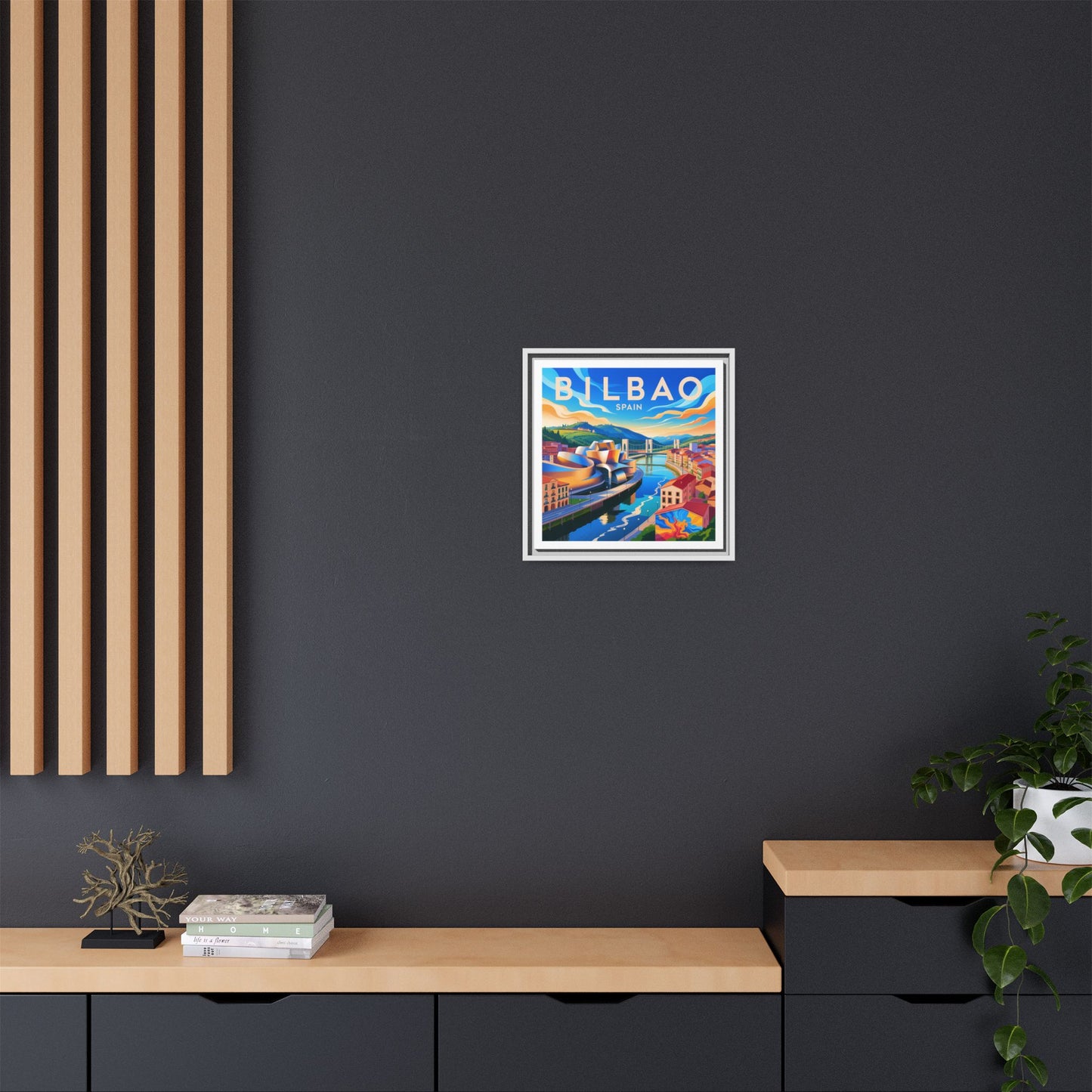 Bilbao Spain travel art Matte Canvas Framed | Bilbao cityscape wall art