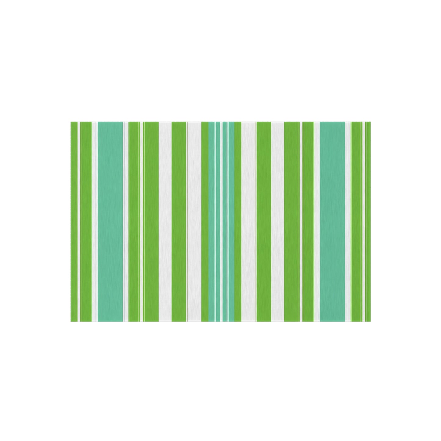 Green Blue White Stripe Outdoor/Indoor Rug | Patio Mat, Weatherproof Area Rug