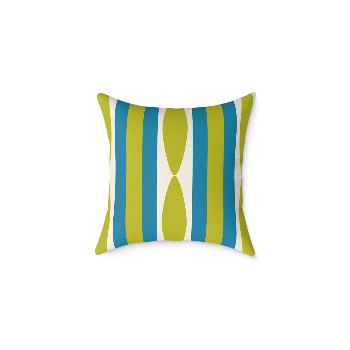 Mid Century Modern Stripe Pillow | Green and Cerulean Blue Geometric Retro Pattern