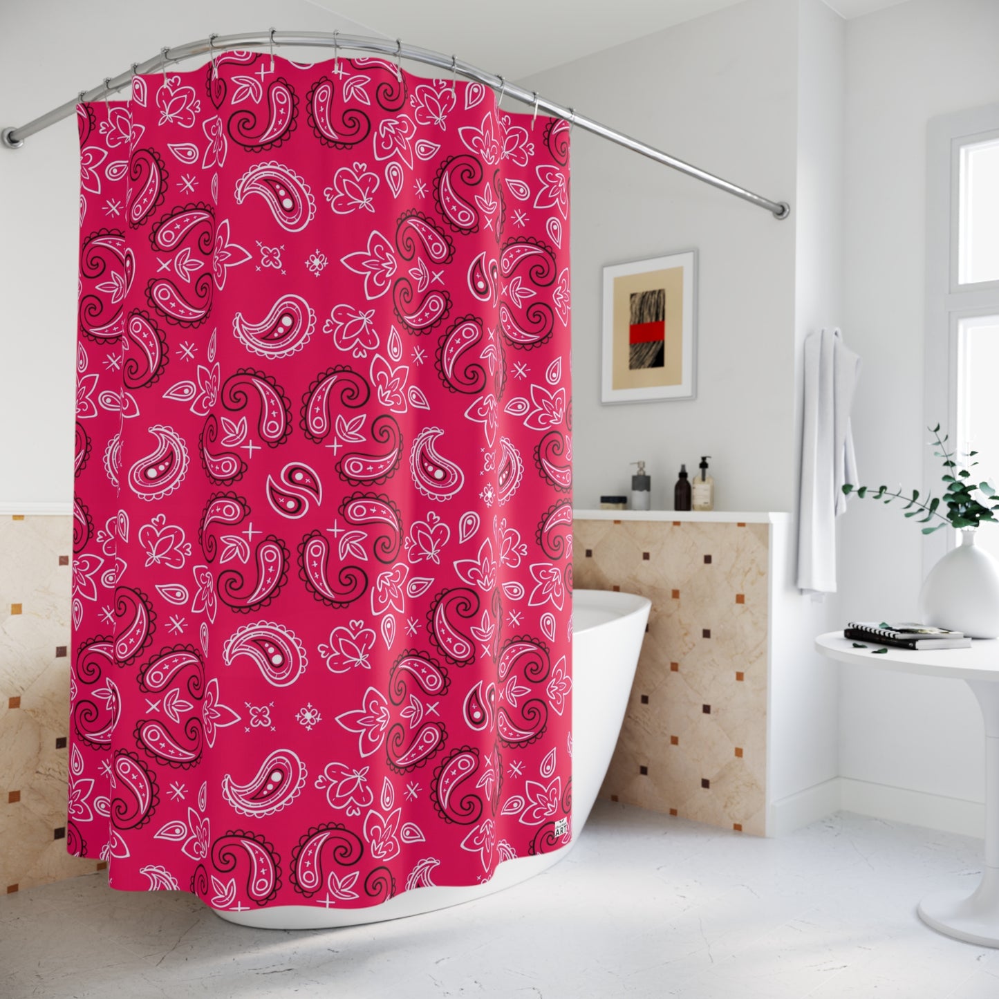 Rose-Red Paisley Pattern Shower Curtain | Boho Floral Bathroom Decor< Bandana Scarf Bath Decor