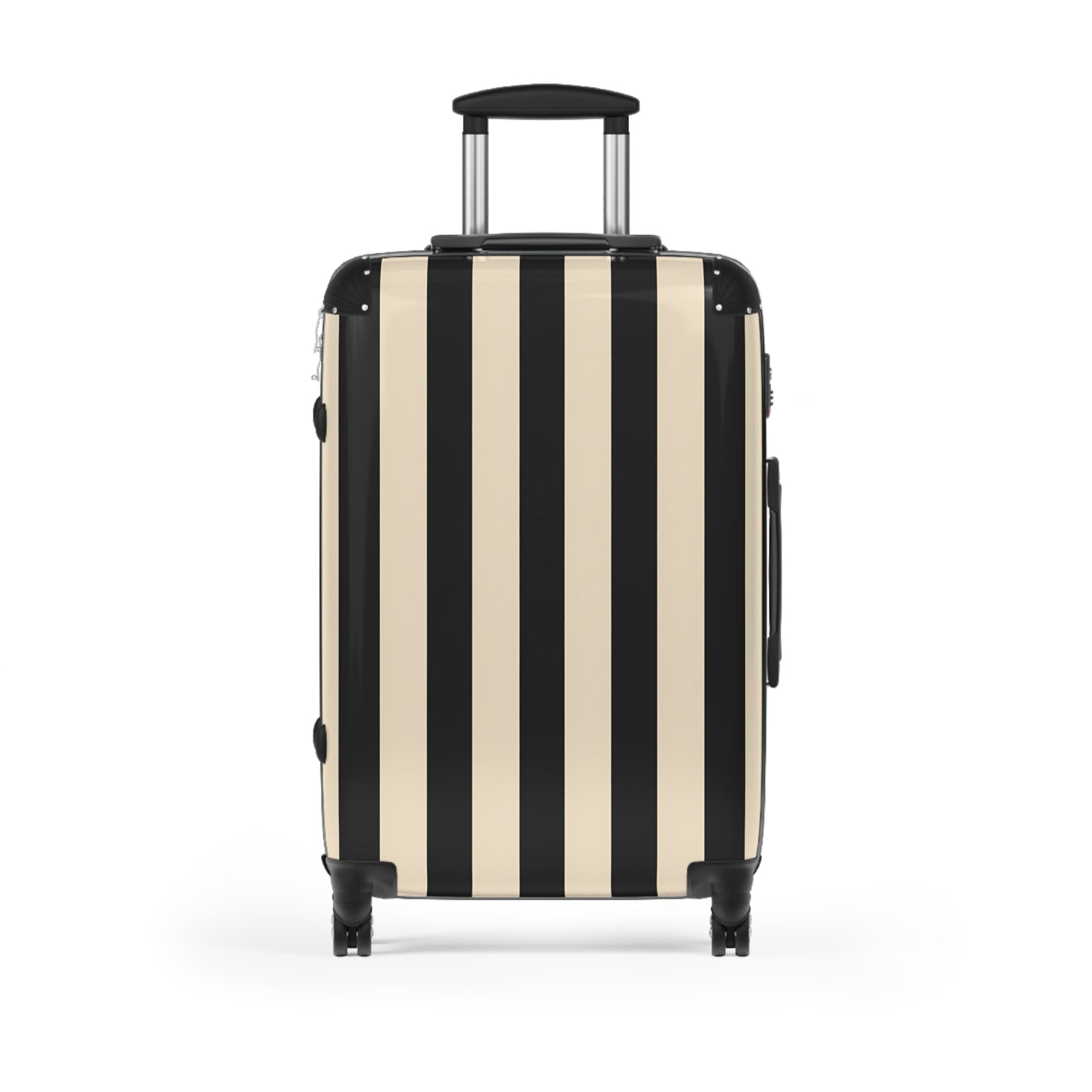 Black and Cream Vertical Stripes Suitcase | Hard Shell Carry-On Luggage