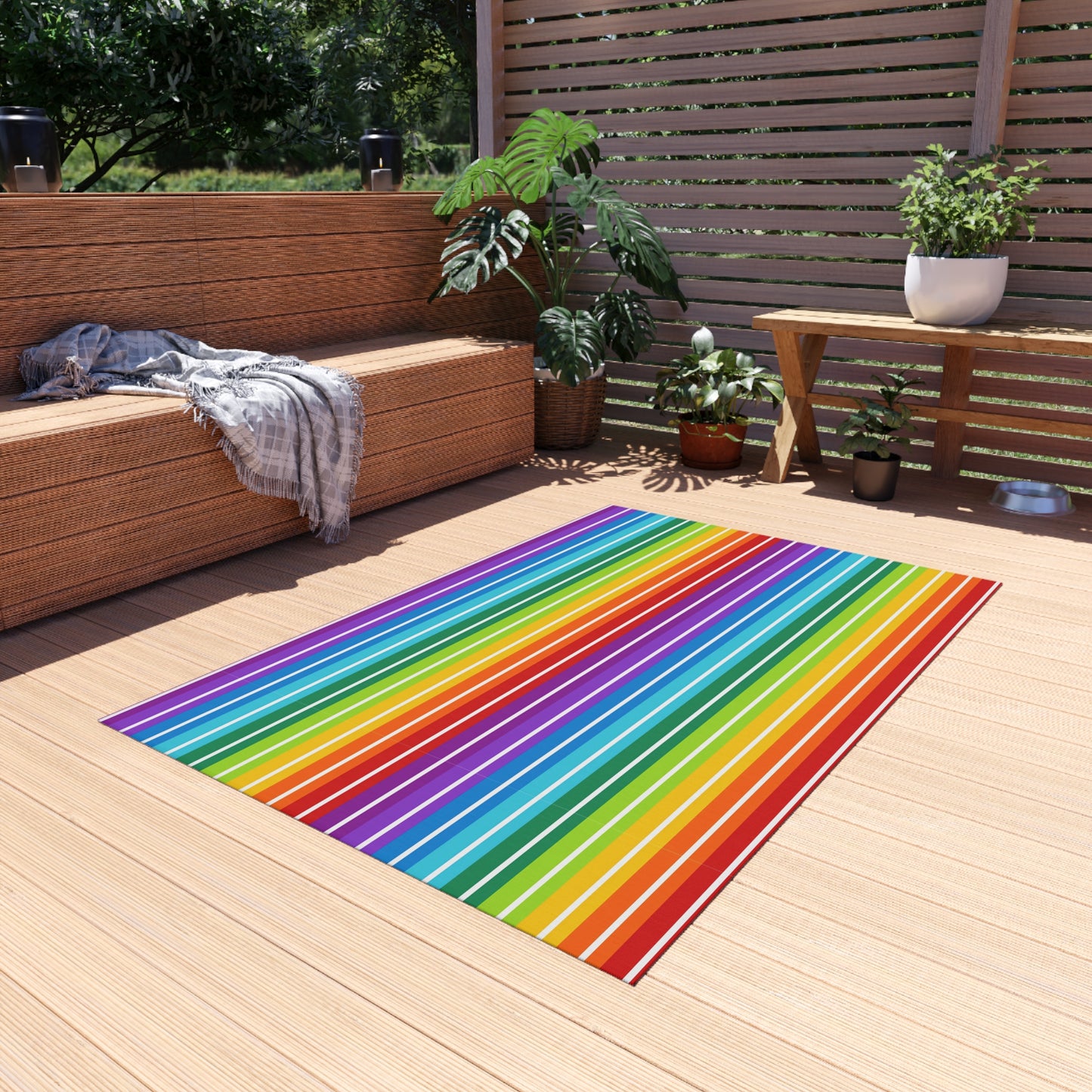 Rainbow Gay Pride Stripes Outdoor/Indoor Rug | Colorful Patio Mat